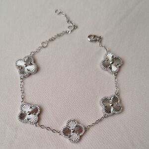Delicate Silver Floral Link Bracelet for Women